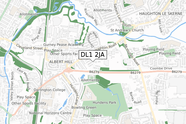 DL1 2JA map - small scale - OS Open Zoomstack (Ordnance Survey) DL1 2JA map - small scale - OS Open Zoomstack (Ordnance Survey)