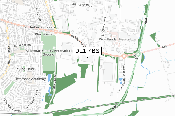 DL1 4BS map - small scale - OS Open Zoomstack (Ordnance Survey)