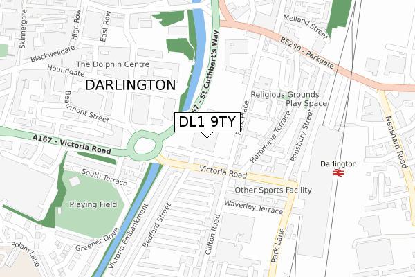 DL1 9TY map - large scale - OS Open Zoomstack (Ordnance Survey)
