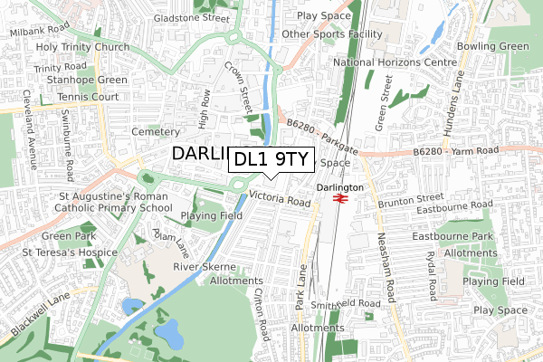 DL1 9TY map - small scale - OS Open Zoomstack (Ordnance Survey)