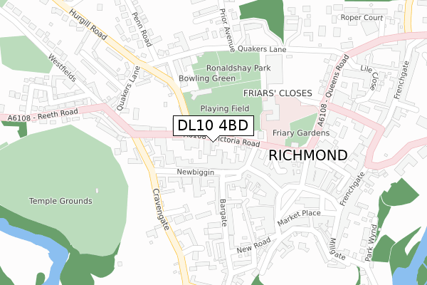 DL10 4BD map - large scale - OS Open Zoomstack (Ordnance Survey)