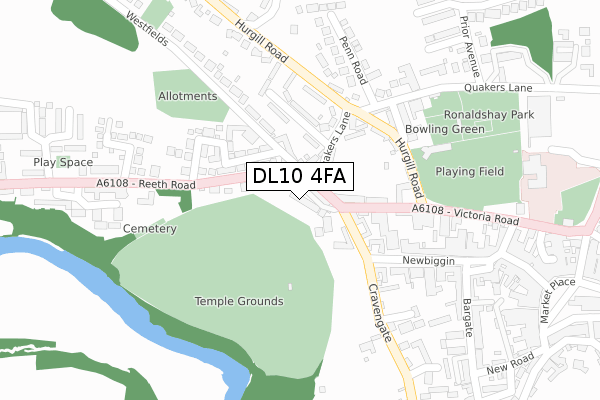 DL10 4FA map - large scale - OS Open Zoomstack (Ordnance Survey)