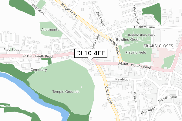 DL10 4FE map - large scale - OS Open Zoomstack (Ordnance Survey)