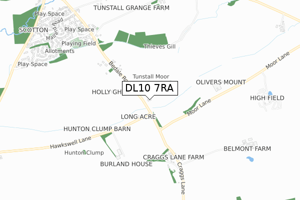 DL10 7RA map - small scale - OS Open Zoomstack (Ordnance Survey)
