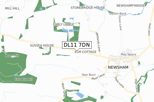 DL11 7DN map - small scale - OS Open Zoomstack (Ordnance Survey)