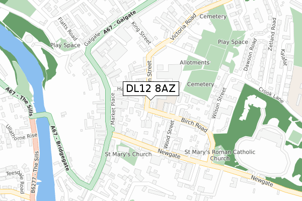 DL12 8AZ map - large scale - OS Open Zoomstack (Ordnance Survey)