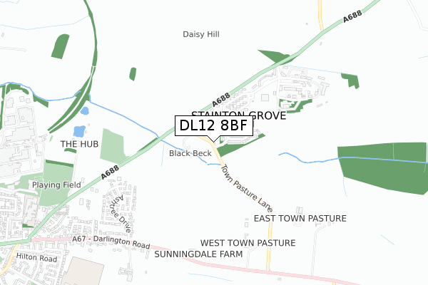 DL12 8BF map - small scale - OS Open Zoomstack (Ordnance Survey)