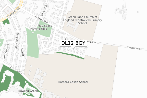 DL12 8GY map - large scale - OS Open Zoomstack (Ordnance Survey)