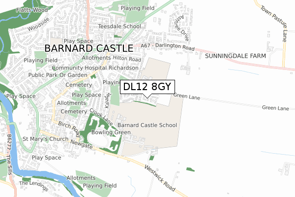 DL12 8GY map - small scale - OS Open Zoomstack (Ordnance Survey)