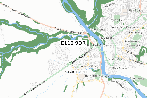DL12 9DR map - small scale - OS Open Zoomstack (Ordnance Survey)