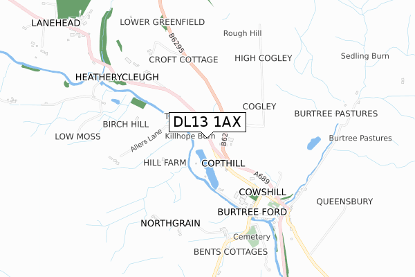 DL13 1AX map - small scale - OS Open Zoomstack (Ordnance Survey)