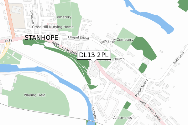 DL13 2PL map - large scale - OS Open Zoomstack (Ordnance Survey)