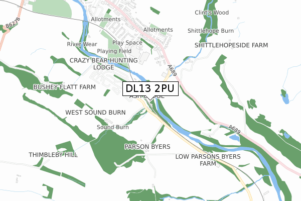 DL13 2PU map - small scale - OS Open Zoomstack (Ordnance Survey)