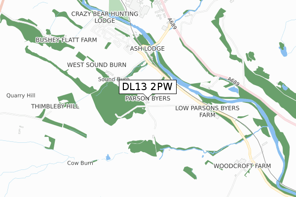 DL13 2PW map - small scale - OS Open Zoomstack (Ordnance Survey)