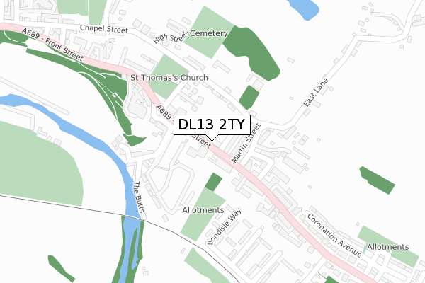 DL13 2TY map - large scale - OS Open Zoomstack (Ordnance Survey)