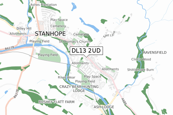 DL13 2UD map - small scale - OS Open Zoomstack (Ordnance Survey) DL13 2UD map - small scale - OS Open Zoomstack (Ordnance Survey)
