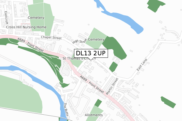 DL13 2UP map - large scale - OS Open Zoomstack (Ordnance Survey)