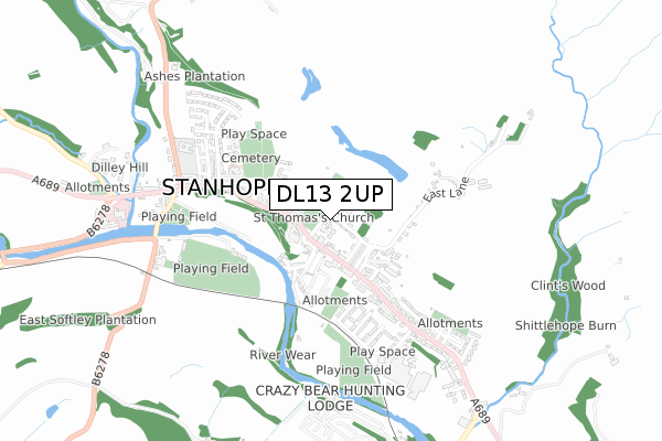 DL13 2UP map - small scale - OS Open Zoomstack (Ordnance Survey)