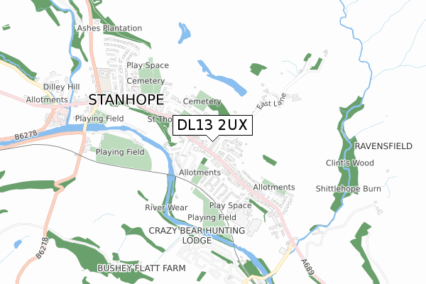 DL13 2UX map - small scale - OS Open Zoomstack (Ordnance Survey)