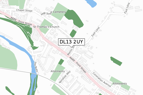 DL13 2UY map - large scale - OS Open Zoomstack (Ordnance Survey)