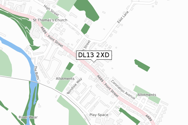 DL13 2XD map - large scale - OS Open Zoomstack (Ordnance Survey)