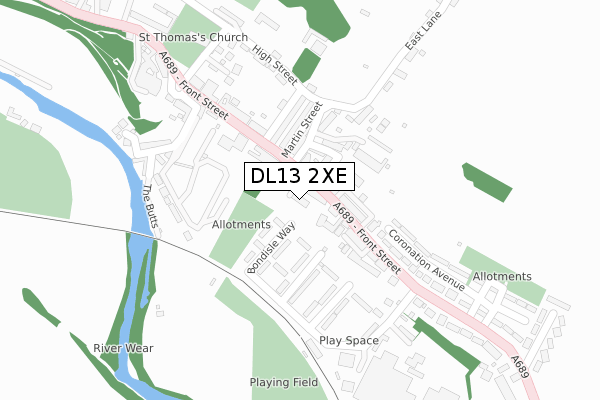 DL13 2XE map - large scale - OS Open Zoomstack (Ordnance Survey)