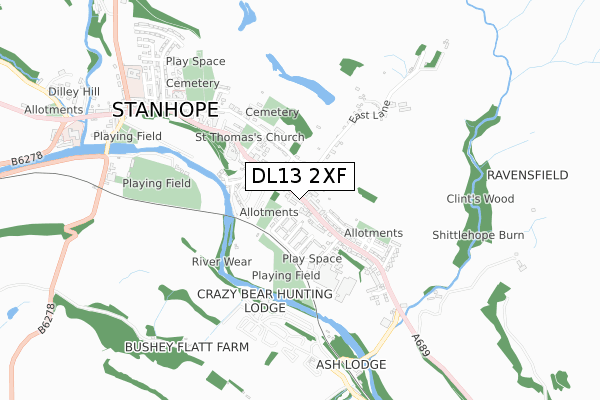 DL13 2XF map - small scale - OS Open Zoomstack (Ordnance Survey)