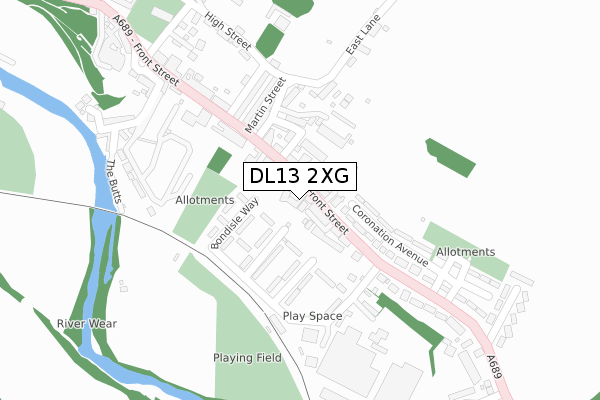 DL13 2XG map - large scale - OS Open Zoomstack (Ordnance Survey)