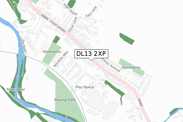 DL13 2XP map - large scale - OS Open Zoomstack (Ordnance Survey)