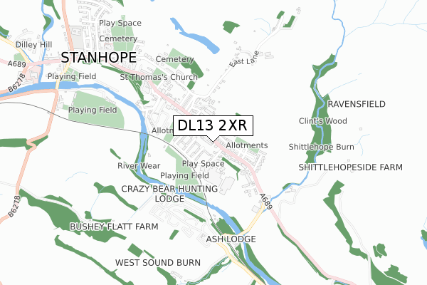 DL13 2XR map - small scale - OS Open Zoomstack (Ordnance Survey)