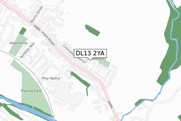DL13 2YA map - large scale - OS Open Zoomstack (Ordnance Survey)