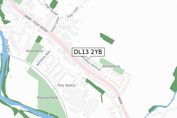 DL13 2YB map - large scale - OS Open Zoomstack (Ordnance Survey)