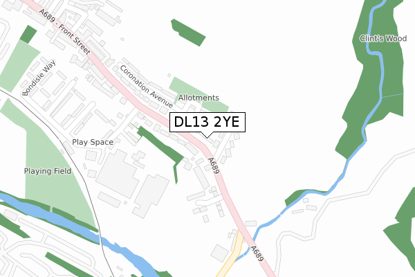 DL13 2YE map - large scale - OS Open Zoomstack (Ordnance Survey)