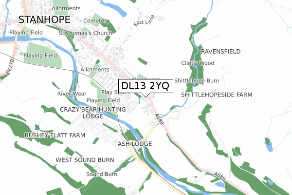 DL13 2YQ map - small scale - OS Open Zoomstack (Ordnance Survey) DL13 2YQ map - small scale - OS Open Zoomstack (Ordnance Survey)