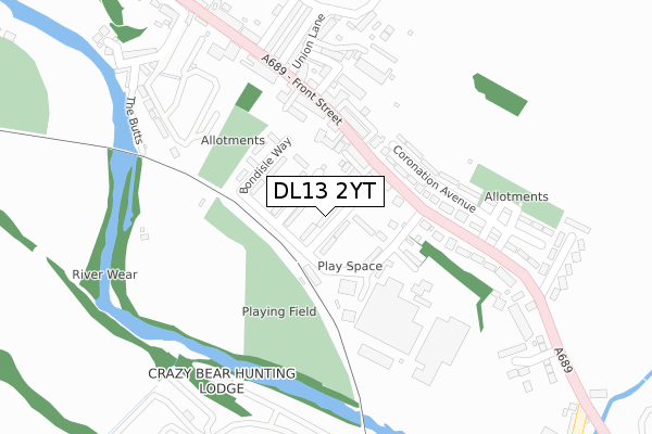 DL13 2YT map - large scale - OS Open Zoomstack (Ordnance Survey)
