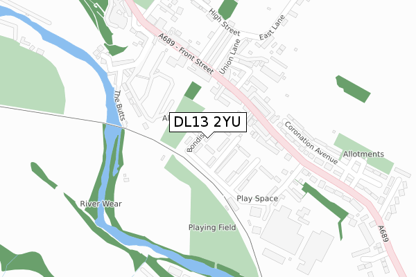 DL13 2YU map - large scale - OS Open Zoomstack (Ordnance Survey)