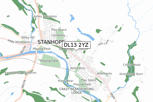 DL13 2YZ map - small scale - OS Open Zoomstack (Ordnance Survey) DL13 2YZ map - small scale - OS Open Zoomstack (Ordnance Survey)