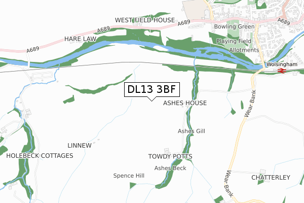 DL13 3BF map - small scale - OS Open Zoomstack (Ordnance Survey)