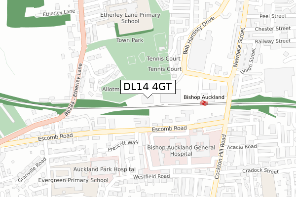 DL14 4GT map - large scale - OS Open Zoomstack (Ordnance Survey)