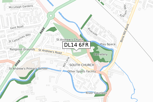 DL14 6FR map - large scale - OS Open Zoomstack (Ordnance Survey)