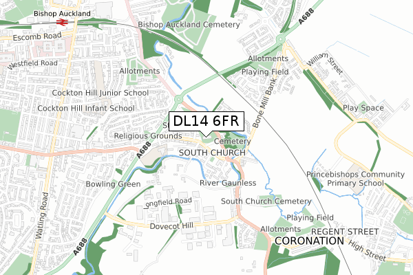 DL14 6FR map - small scale - OS Open Zoomstack (Ordnance Survey)