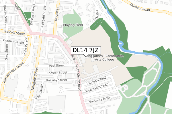 DL14 7JZ map - large scale - OS Open Zoomstack (Ordnance Survey)