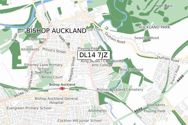 DL14 7JZ map - small scale - OS Open Zoomstack (Ordnance Survey)