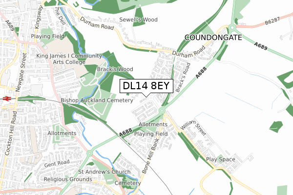 DL14 8EY map - small scale - OS Open Zoomstack (Ordnance Survey)