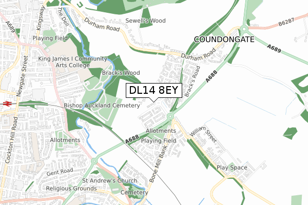 DL14 8EY map - small scale - OS Open Zoomstack (Ordnance Survey) DL14 8EY map - small scale - OS Open Zoomstack (Ordnance Survey)