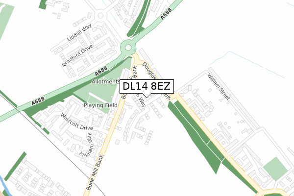 DL14 8EZ map - large scale - OS Open Zoomstack (Ordnance Survey)