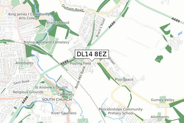 DL14 8EZ map - small scale - OS Open Zoomstack (Ordnance Survey)
