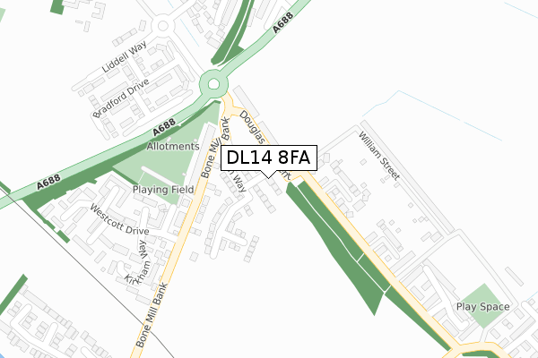 DL14 8FA map - large scale - OS Open Zoomstack (Ordnance Survey)