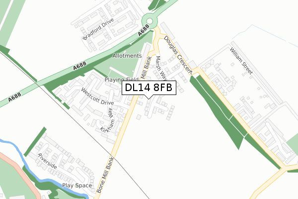 DL14 8FB map - large scale - OS Open Zoomstack (Ordnance Survey) DL14 8FB map - large scale - OS Open Zoomstack (Ordnance Survey)