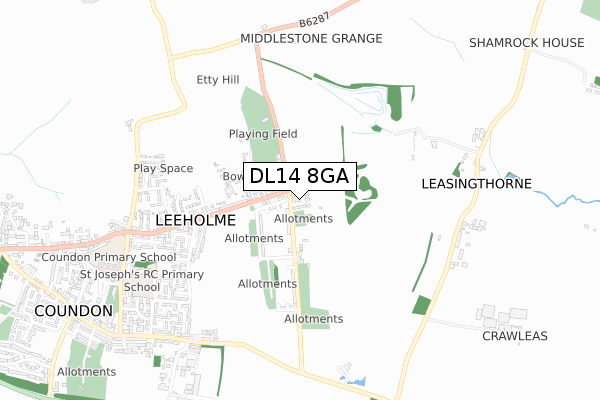 DL14 8GA map - small scale - OS Open Zoomstack (Ordnance Survey)